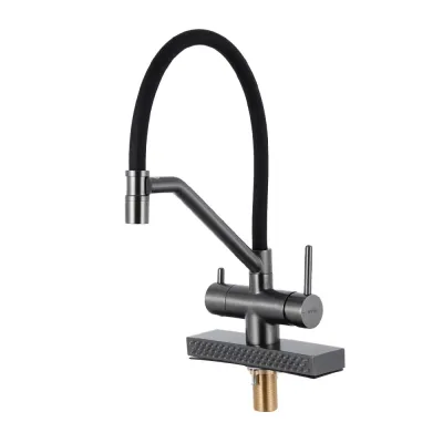 G4098-9 кухня одноваж. вис. вилив+ ВОДОСПАД  латунь гайка карт. 90° Ø35 (гангрей/чорний) {8/1}