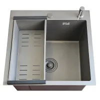 ID 6050 -G мийка одинар.600x500x215мм, (3.0/0.8мм), сифон, дозатор, кошик, PVD Grey {1/1}