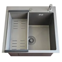 ID 6050 -G мийка одинар.600x500x215мм, (3.0/0.8мм), сифон, дозатор, кошик, PVD Grey {1/1}