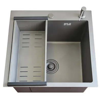 ID 6050 -G мийка одинар.600x500x215мм, (3.0/0.8мм), сифон, дозатор, кошик, PVD Grey {1/1}