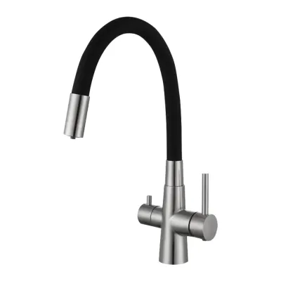 INX4C-08B кухня пiд осмос одноваж. гнучкий силiкон.вилив нерж сталь гайка ?35 (black/сатин) {10/1}