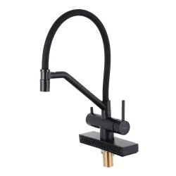 G4098-6 кухня одноваж. вис. вилив+ ВОДОСПАД  латунь гайка карт.90° Ø35 (чорний) {8/1}