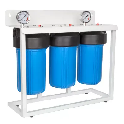 Система з трьох корпусів ITAL 3FH10BB 1" для магістрального фільтра, синя