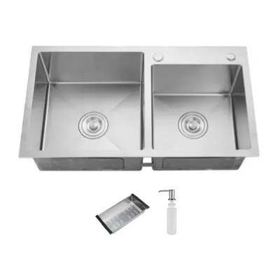 ID 7541 мийка подвійн.750x410x215мм,  (3.0/0.8),SUS 304 сифон, дозатор  кошик, Satin {1/1}