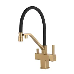 G4395-63 кухня під осмос одноваж. вис. силік. вилив лат. шпил карт.90° Ø35 (сат. золот/чорний) {8/1}