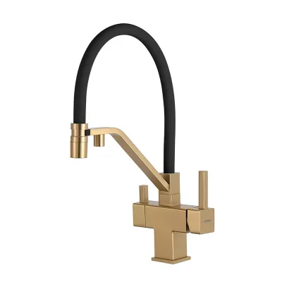 G4395-63 кухня під осмос одноваж. вис. силік. вилив лат. шпил карт.90° Ø35 (сат. золот/чорний) {8/1}