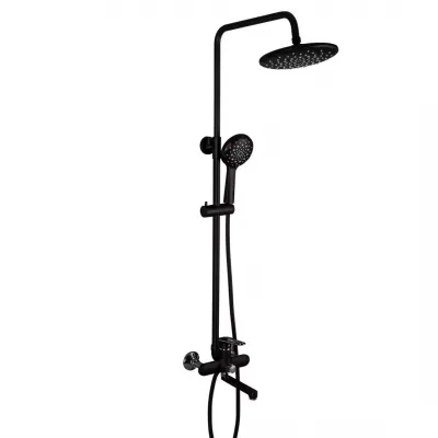 Душева система Frap F2449-6, поворотний вилив - перемикач на лійку, 3 режими, чорний/хром Душева система Frap F2449-6, поворотний вилив - перемикач на лійку, 3 режими, чорний/хром