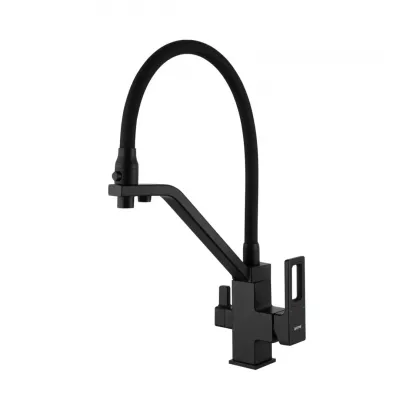 Змішувач для кухні на дві води GAPPO G4317-6 з гнучким виливом, чорний Змішувач для кухні на дві води GAPPO G4317-6 з гнучким виливом, чорний