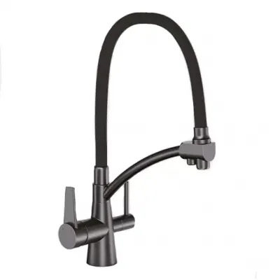 Змішувач для кухні на дві води GAPPO G4398-19 з гнучким виливом, збройова сталь Змішувач для кухні на дві води GAPPO G4398-19 з гнучким виливом, збройова сталь