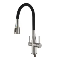 G4399-65 кухня під осмос одноваж. вис. силікон. вилив нерж. сталь гайка Ø35 (сатин/чорний) {8/1}