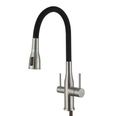 G4399-65 кухня під осмос одноваж. вис. силікон. вилив нерж. сталь гайка Ø35 (сатин/чорний) {8/1} G4399-65 кухня під осмос одноваж. вис. силікон. вилив нерж. сталь гайка Ø35 (сатин/чорний) {8/1}