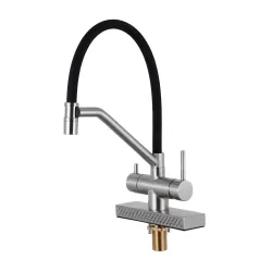 G4098-5 кухня одноваж. вис. вилив+ ВОДОСПАД  латунь гайка карт.90  Ø35 (сатин/чорний){8} {8/1}