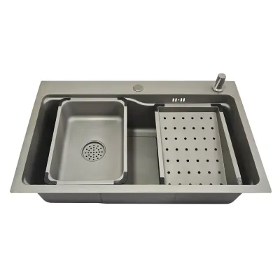 ID 7546-G мийка 750x460x215мм,(3.0/0.8мм),сифон. дозат. 2 кошика PVD Grey {1/1}