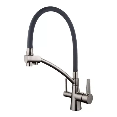 Змішувач для кухні на дві води GAPPO G4398 з гнучким виливом, сірий/сатин Змішувач для кухні на дві води GAPPO G4398 з гнучким виливом, сірий/сатин