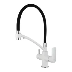 Змішувач для кухні на дві води GAPPO G4348 з гнучким виливом, білий/хром