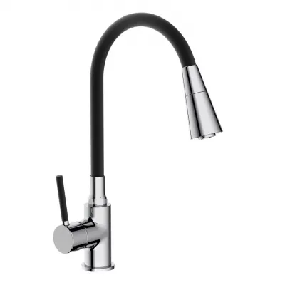 Змішувач для кухні Frap F4044 з гнучким виливом, 2 режими, чорний/хром Змішувач для кухні Frap F4044 з гнучким виливом, 2 режими, чорний/хром