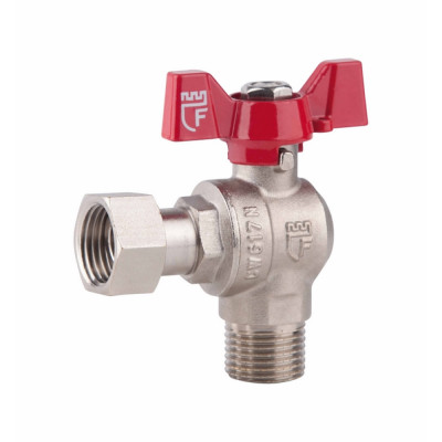 Кран кульовий 1/2" внутрішня * 1/2" зовнішня з накидною гайкою кутовий Forte