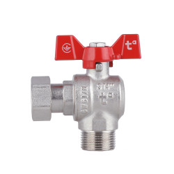 Кран кульовий 3/4" внутрішня * 3/4" зовнішня з накидною гайкою кутовий Forte