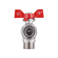 Кран кульовий 3/4" внутрішня * 3/4" зовнішня з накидною гайкою кутовий Forte