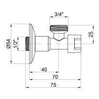 Кран приладовий буксовий Icma 1/2" х3/4" кутовий №519 Кран приладовий буксовий Icma 1/2" х3/4" кутовий №519