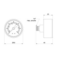 Манометр Standart d50 мм, 1/4"З із заднім підключенням (латун.) 0-6 бар SD1716B Thermo Alliance