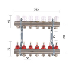 Колектор з витратомірами SD Plus 1" 7 виходів SD235W7