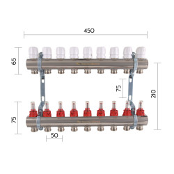 Колектор з витратомірами SD Plus 1" 9 виходів SD235W9