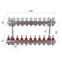 Колектор з витратомірами SD Plus 1" 11 виходів SD235W11