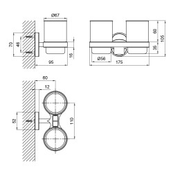 Аксесуар (CRG) - 114.04.02 подвійний стакан настінний+тримач щіток Lidz