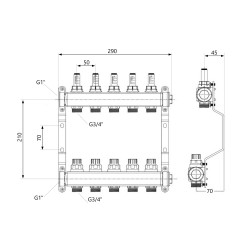 Колектор з витратомірами SD Plus 1" 5 виходи SD0045