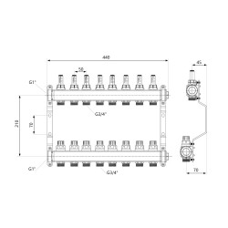 Колектор з витратомірами SD Plus 1" 8 виходів SD0048