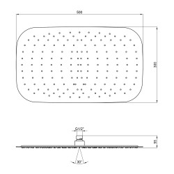 Лійка для верхнього душу Qtap Hlavova 500х300 мм прямокутна QTHLAS500N1ZBB Black Matt