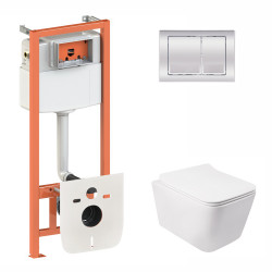 Набір Qtap інсталяція 3 в 1 Nest QT0133M425 з панеллю змиву квадратною QT0111M06028CRM + унітаз з сидінням Crow QT05335170W Набір Qtap інсталяція 3 в 1 Nest QT0133M425 з панеллю змиву квадратною QT0111M06028CRM + унітаз з сидінням Crow QT05335170W