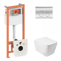 Набір Qtap інсталяція 3 в 1 Nest QT0133M425 з панеллю змиву круглою QT0111M11112CRM + унітаз з сидінням Crow QT05335170W Набір Qtap інсталяція 3 в 1 Nest QT0133M425 з панеллю змиву круглою QT0111M11112CRM + унітаз з сидінням Crow QT05335170W