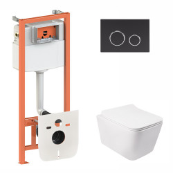 Набір Qtap інсталяція 3 в 1 Nest QT0133M425 з панеллю змиву круглою QT0111M11V1146MB + унітаз з сидінням Crow QT05335170W Набір Qtap інсталяція 3 в 1 Nest QT0133M425 з панеллю змиву круглою QT0111M11V1146MB + унітаз з сидінням Crow QT05335170W