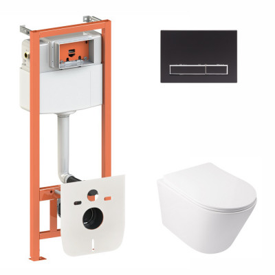 Набір Qtap інсталяція 3 в 1 Nest QT0133M425 з панеллю змиву лінійною QT0111M08V1091MB + унітаз з сидінням Swan QT16335178W Набір Qtap інсталяція 3 в 1 Nest QT0133M425 з панеллю змиву лінійною QT0111M08V1091MB + унітаз з сидінням Swan QT16335178W