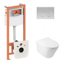 Набір Qtap інсталяція 3 в 1 Nest QT0133M425 з панеллю змиву круглою QT0111M11111SAT + унітаз з сидінням Swan QT16335178W Набір Qtap інсталяція 3 в 1 Nest QT0133M425 з панеллю змиву круглою QT0111M11111SAT + унітаз з сидінням Swan QT16335178W