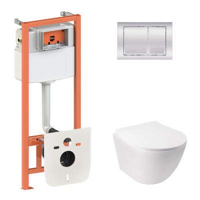 Набір Qtap інсталяція 3 в 1 Nest QT0133M425 з панеллю змиву квадратною QT0111M06028CRM + унітаз з сидінням Jay QT07335176W Набір Qtap інсталяція 3 в 1 Nest QT0133M425 з панеллю змиву квадратною QT0111M06028CRM + унітаз з сидінням Jay QT07335176W