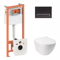Набір Qtap інсталяція 3 в 1 Nest QT0133M425 з панеллю змиву лінійною QT0111M08V1091MB + унітаз з сидінням Jay QT07335176W Набір Qtap інсталяція 3 в 1 Nest QT0133M425 з панеллю змиву лінійною QT0111M08V1091MB + унітаз з сидінням Jay QT07335176W