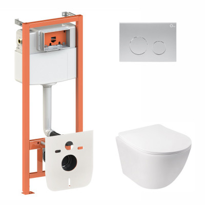 Набір Qtap інсталяція 3 в 1 Nest QT0133M425 з панеллю змиву круглою QT0111M11111SAT + унітаз з сидінням Jay QT07335176W Набір Qtap інсталяція 3 в 1 Nest QT0133M425 з панеллю змиву круглою QT0111M11111SAT + унітаз з сидінням Jay QT07335176W