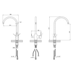Змішувач для кухні Lidz Aria 24U-SFS, U-подібний з підключенням фільтра (k35)