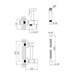 Набір для гігієнічного душу зі змішувачем Lidz Aria 02O-BES Black