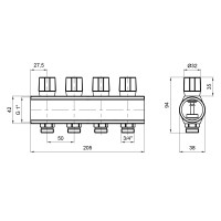 Колектор Icma з регулювальними вентилями 1" 4 виходи №1105 (Blue)
