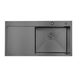 Мийка для кухні інтегрована Lidz Handmade H7849BL крило ліворуч (LDH6545BPVD43623) Brushed Black PVD 3,0/1,0 мм