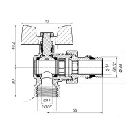 Кран кульовий з америк.(конус) антипротікання кутовий метелик латун. нікелір. 1\2"зв PN40 SD901NW15PN40 SD Plus