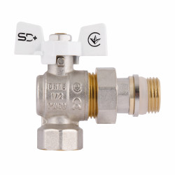 Кран кульовий з америк.(конус) антипротікання кутовий метелик латун. нікелір. 1\2"зв PN40 SD901NW15PN40 SD Plus