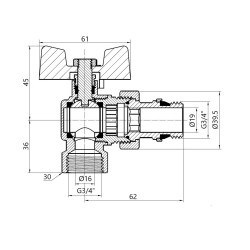 Кран кульовий з америк.(конус) антипротікання кутовий метелик латун. нікелір. 3\4"зв PN40 SD901NW20PN40 SD Plus Кран кульовий з америк.(конус) антипротікання кутовий метелик латун. нікелір. 3\4"зв PN40 SD901NW20PN40 SD Plus