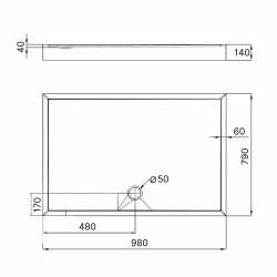 Душовий піддон KAPIELKA ST100x80х14 низький, прямокутний, діаметр зливу 52 мм Lidz