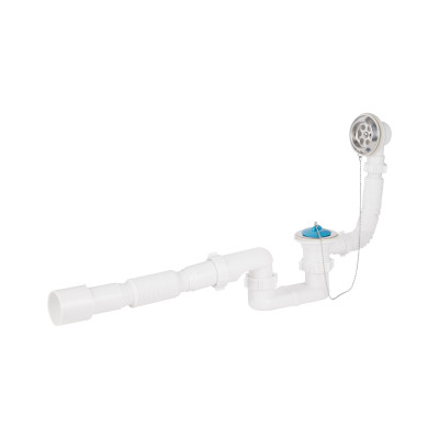 Сифон для ванни Lidz LSW05 випуск 70 мм, плоский, без ревізії, із пробкою на ланцюгу (вихід гофра 40/50мм)