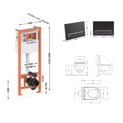 Комплект: Qtap Scorpio Ultra Quiet унітаз підвісний QT1433053EUQW + Nest комплект інсталяції 4в1 (лінійна клавіша Black mat) QT0133M425 + M08V1091MB